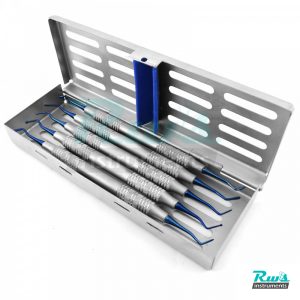 Composite Set 5 Pcs BLUE Dental Filling Instrument with Sterlization Tray Probe Spatula Plugger