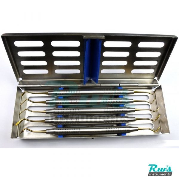 Composite Set 6 Pcs GOLD Dental Filling Instrument with Sterlization Tray Probe Spatula Plugger