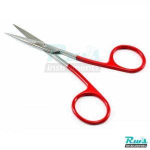 Iris Scissors Red straight surgical Dental surgery Micro serrated shears 12 cm